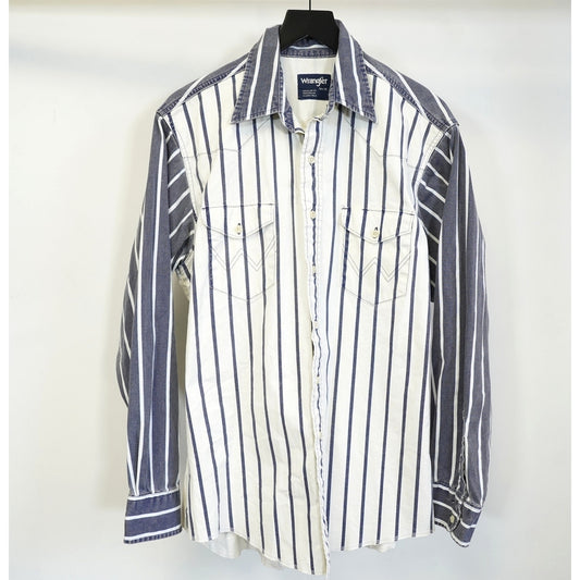 (L) Vintage Wrangler Brushpopper Western Striped Button Up Men's 16.5-35 Large White