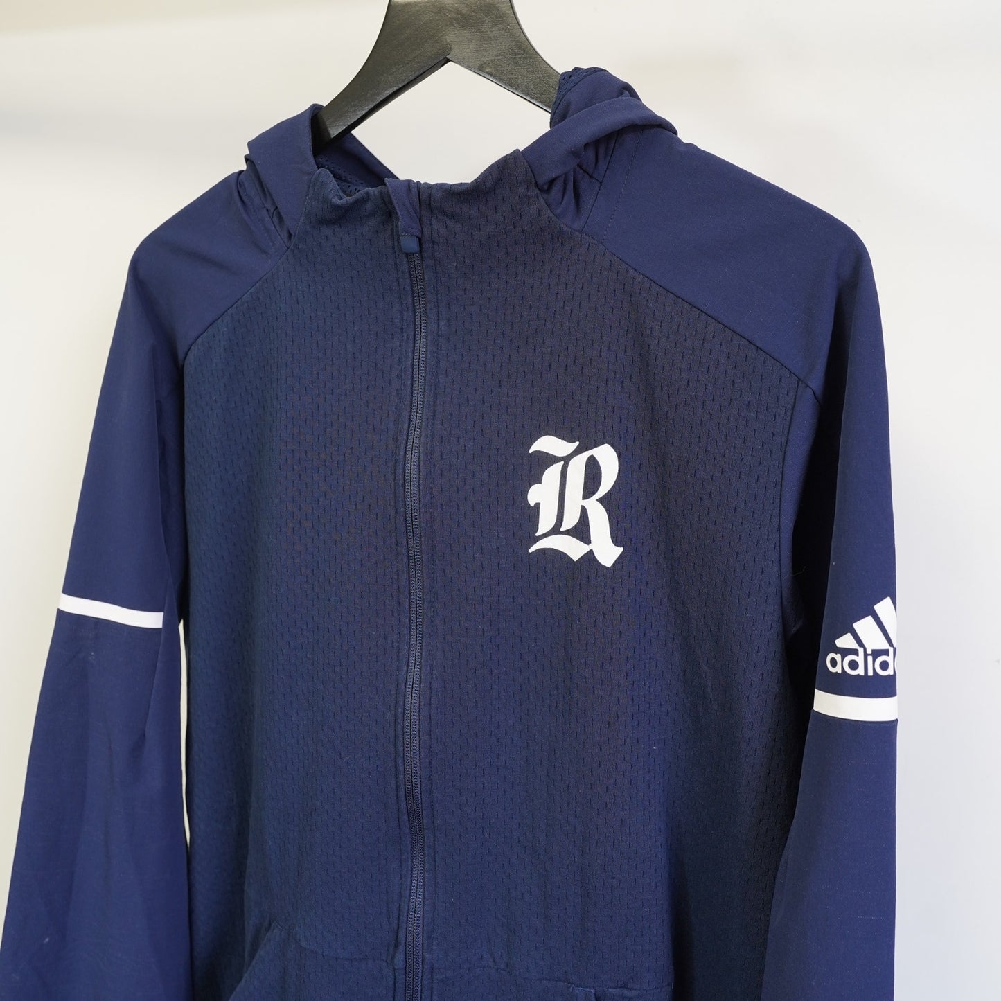 (L) Vintage Rice Owls Adidas Full Zip Mesh Track Jacket Men's L Navy Blue Climalite