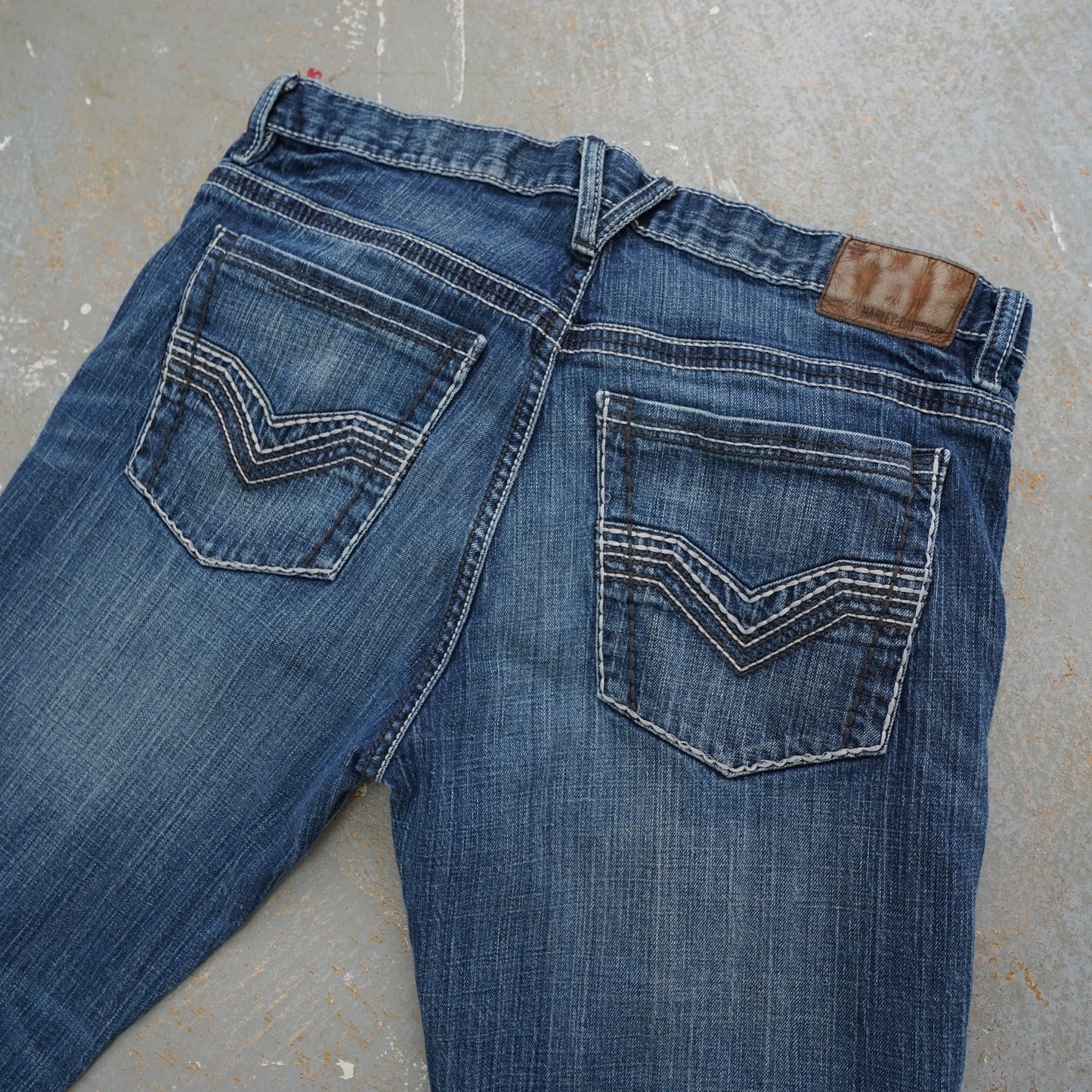 (36x30) Vintage Harley Davidson Straight Leg Biker Blue Jeans Men's 36x30 Denim Y2K 2000
