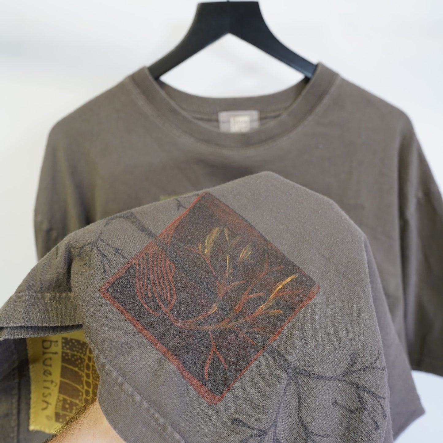 (XXL) Vintage Blue Fish Tree Of Life Graphic Art T-Shirt XXL Gray 2000s Y2K Nature