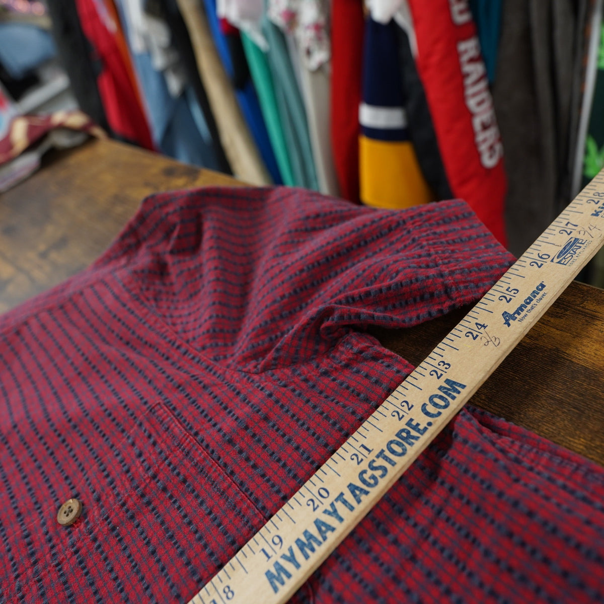 (M) Vintage L.L. Bean Plaid Camp Short Sleeve Button Up Shirt Men's M Red Blue
