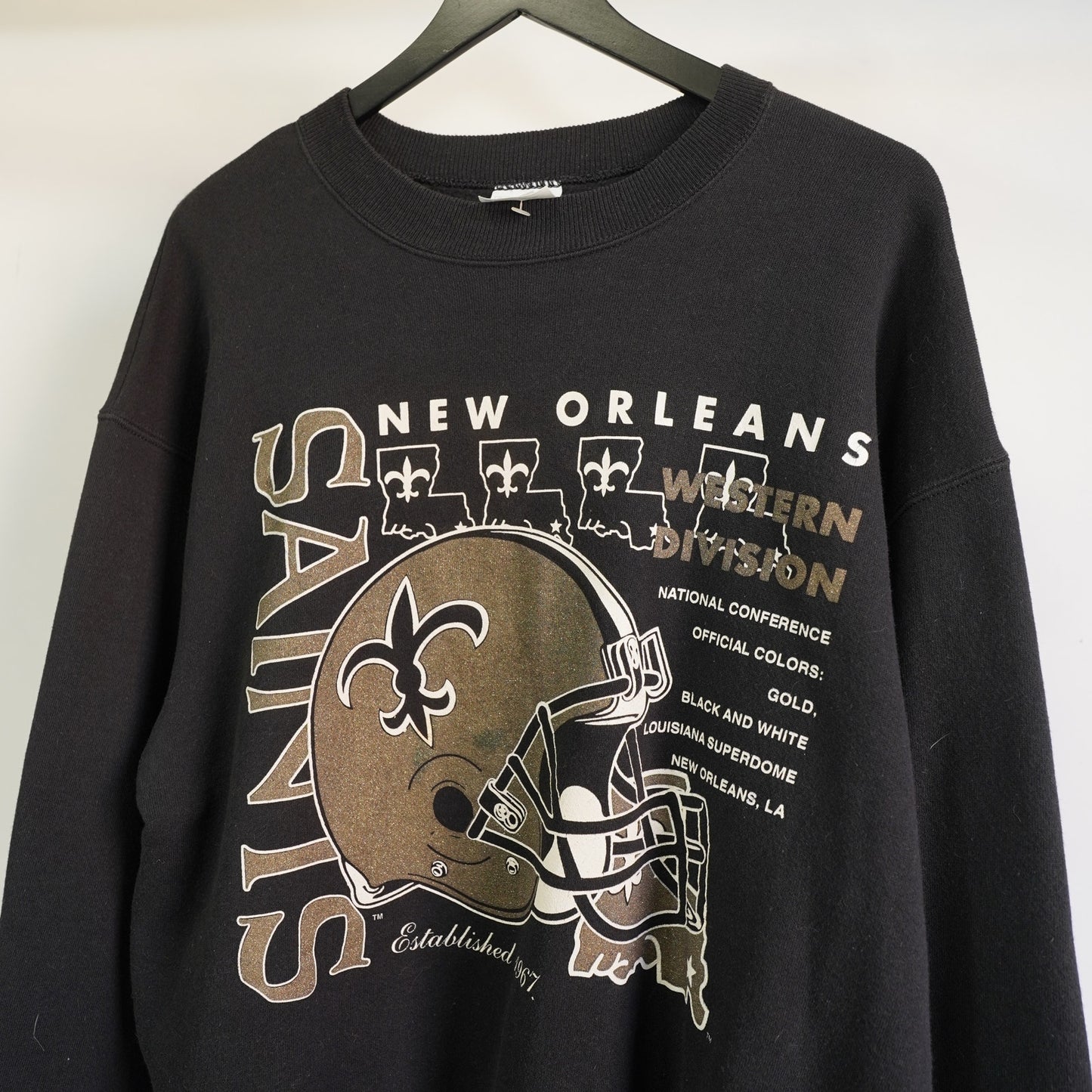 (L) Vintage New Orleans Saints 1980s Crewneck Sweatshirt Black Men's L Big Logo