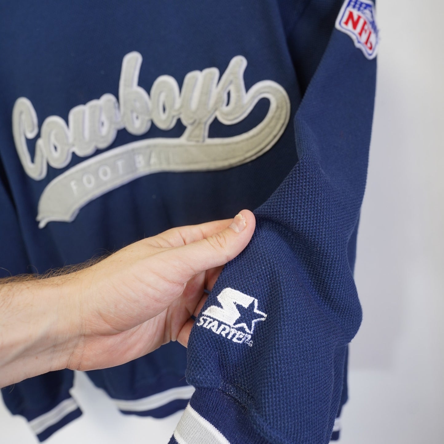 (M) Vintage Dallas Cowboys Script 90s Sewn Sweatshirt Men's M Navy Blue Retro NFL