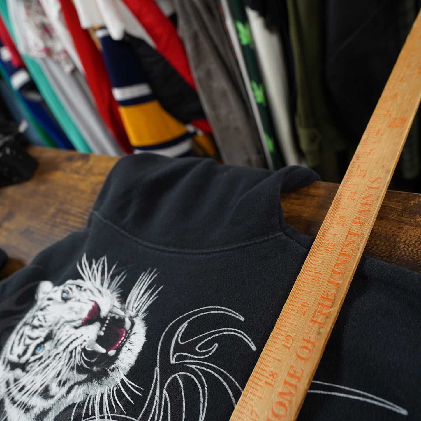 (M) Animal Planet Y2K Tiger Tribal Full Zip Hoodie Emo 2000s Men's M Goth Black