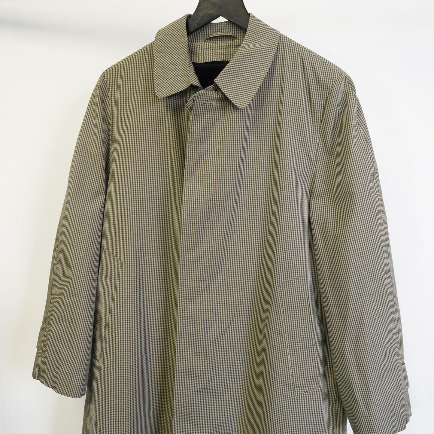 (S) True Vintage Alligator Koratron Houndstooth Trench Coat Men's 36 R Fur Lined Tan