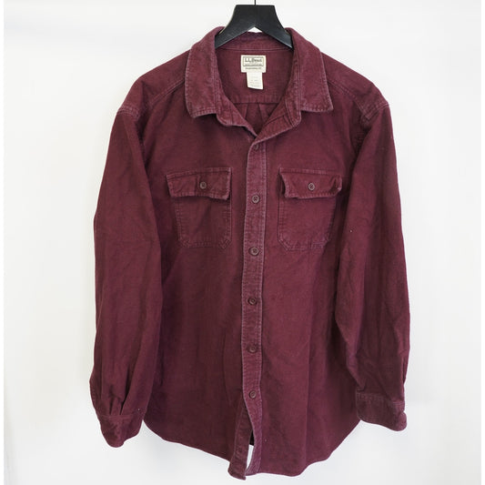 (XL) LL Bean Chamois Heavy Button Down Shirt Men's Large Burgundy Red Traditional Fit