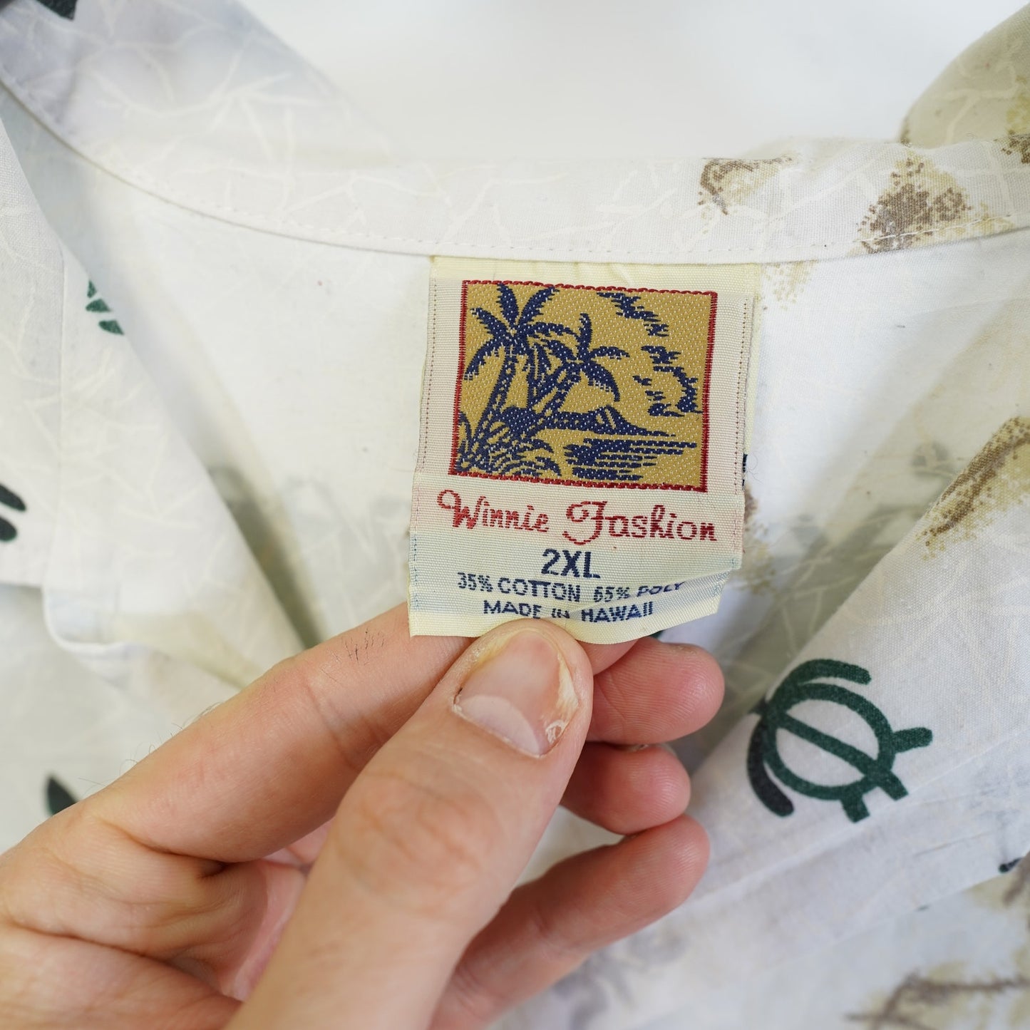 (XXL) Vintage 90s Polynesian Hawaiian Shirt Men's XXL White Green Tropical USA Made