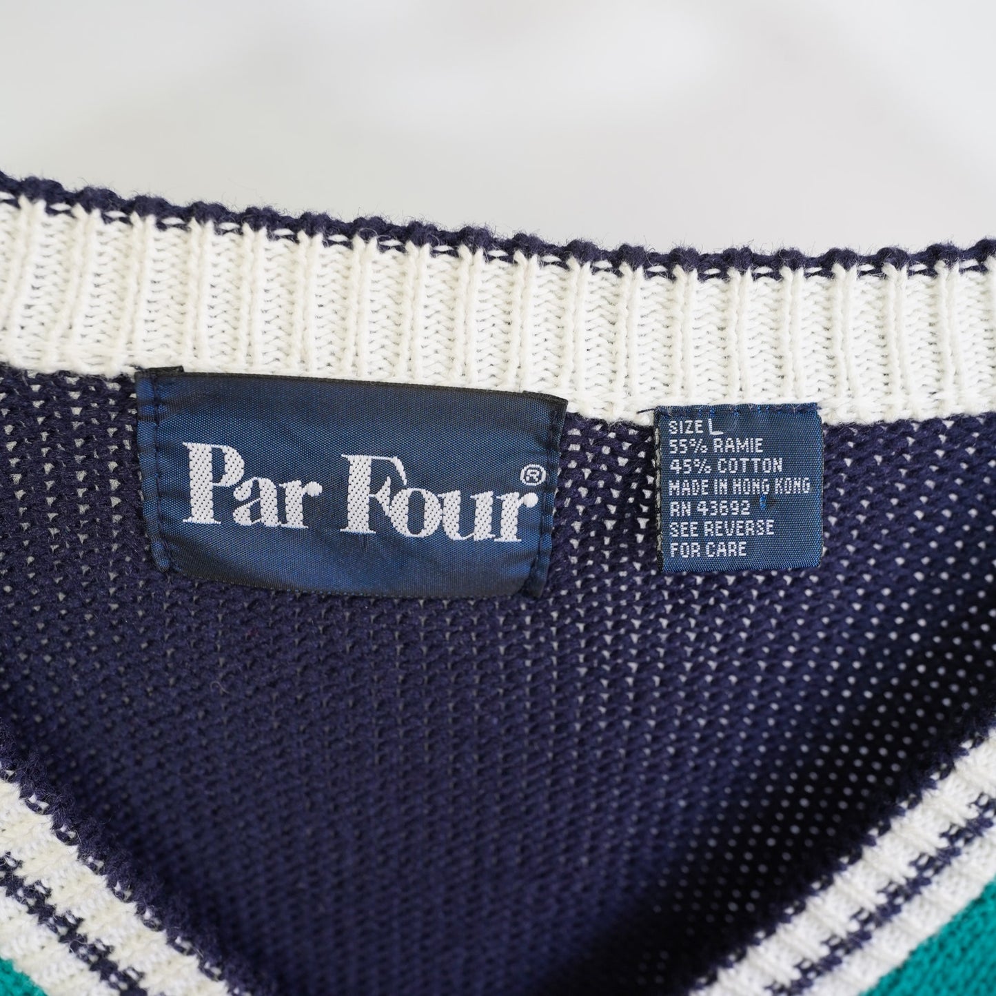 (L) Vintage Par Four Knit Golf Sweater V-Neck Men's L 90s Preppy Retro Aqua Blue