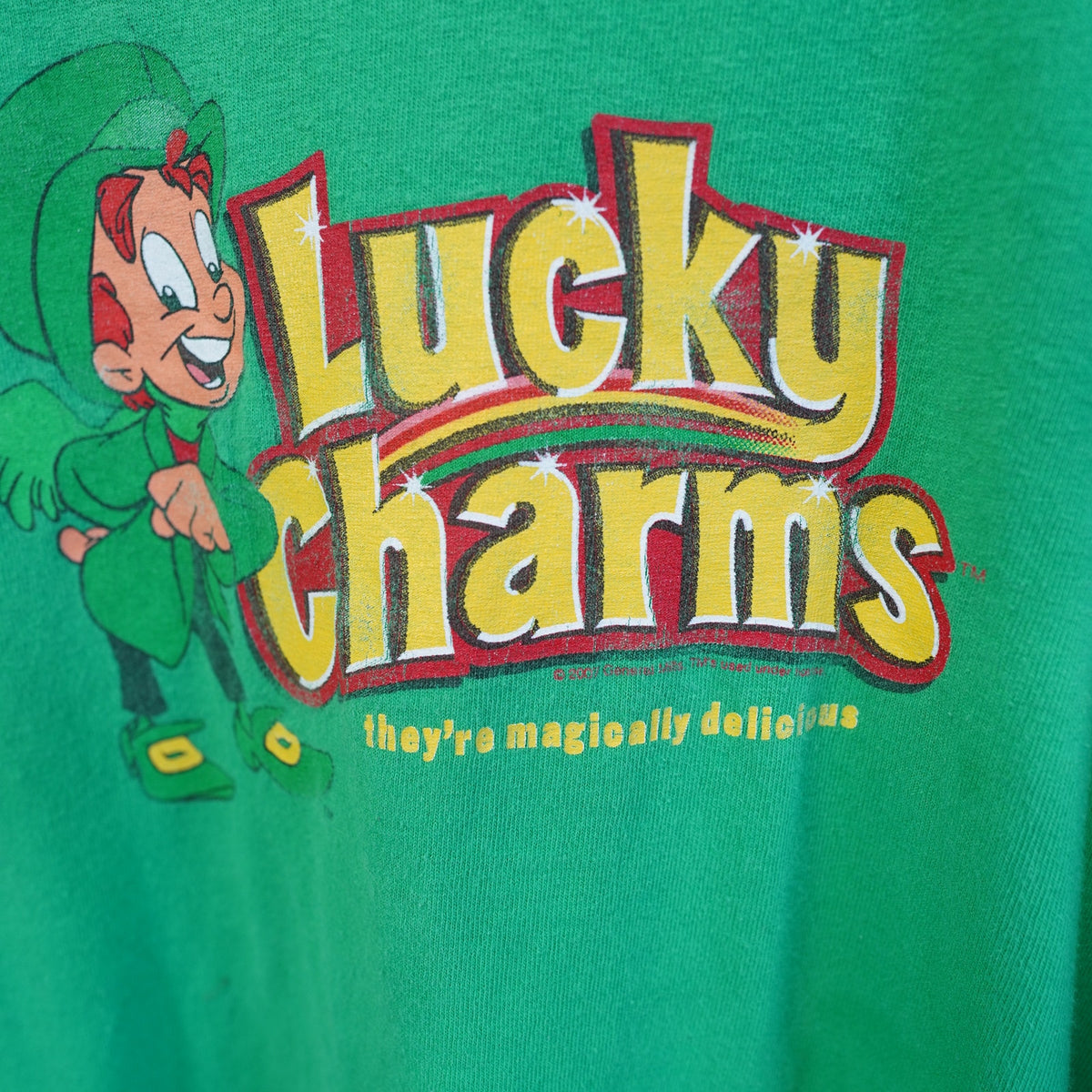 (XXL) Vintage Lucky Charms Cereal 2000s Promo T-Shirt Men's XXL Green Leprechaun Y2K