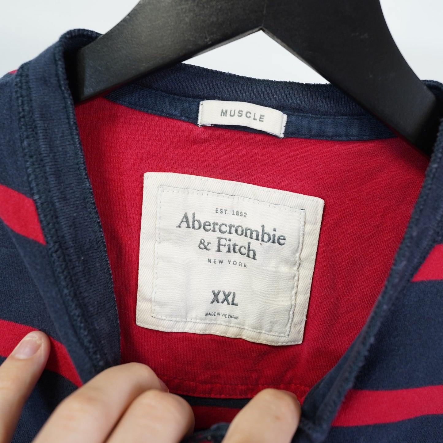(XXL) Vintage Abercrombie & Fitch Y2K Striped Henley Muscle T-Shirt Men's XXL Blue Red