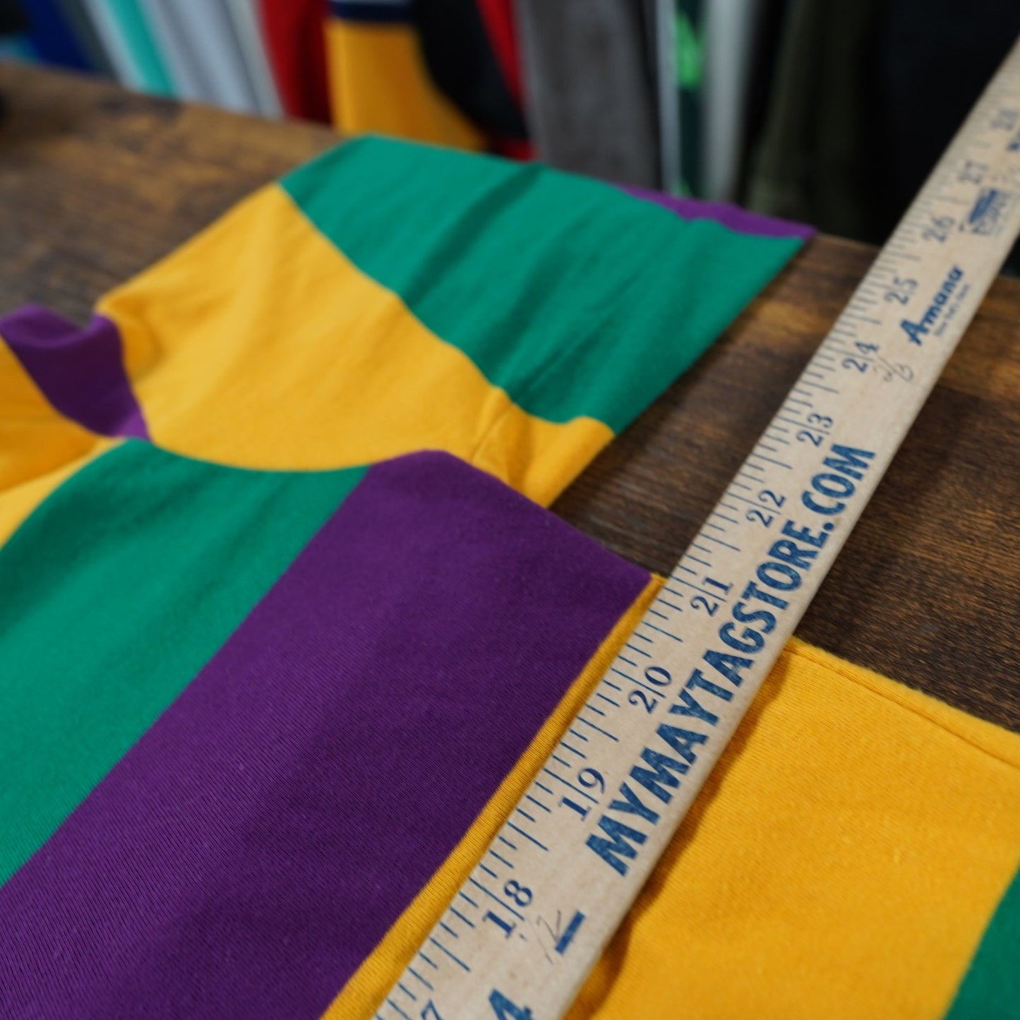 (L) Vintage Mardi Gras Striped Long Sleeve Rugby Polo Shirt Men's L New Orleans