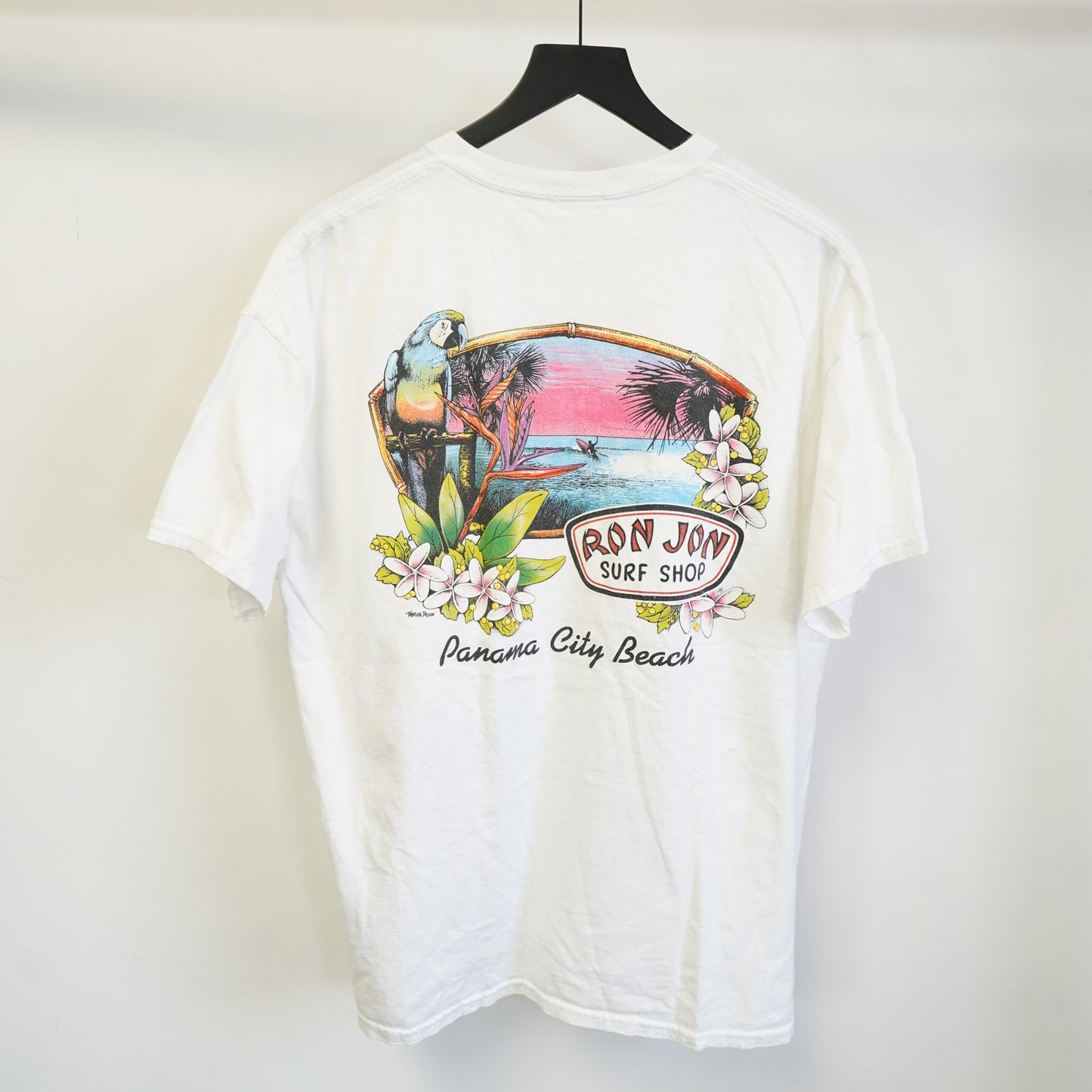 (XL) Vintage Ron Jon Surf Shop Tropical Hawaiian T-Shirt Men's XL White Skate Y2K