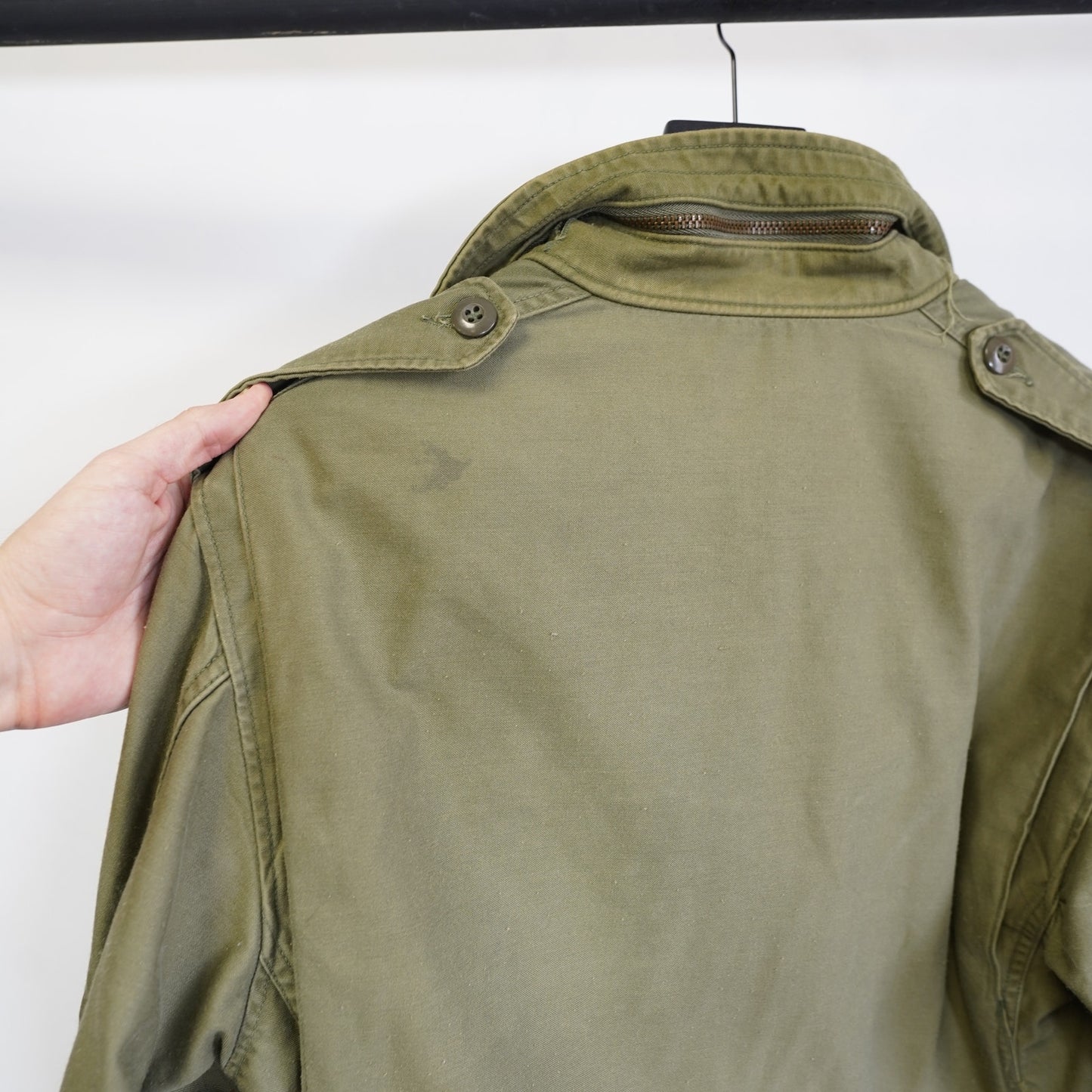 (L) Vintgae US Military M-65 Field Jacket Men's L Olive Green OG-107 Hooded Camo