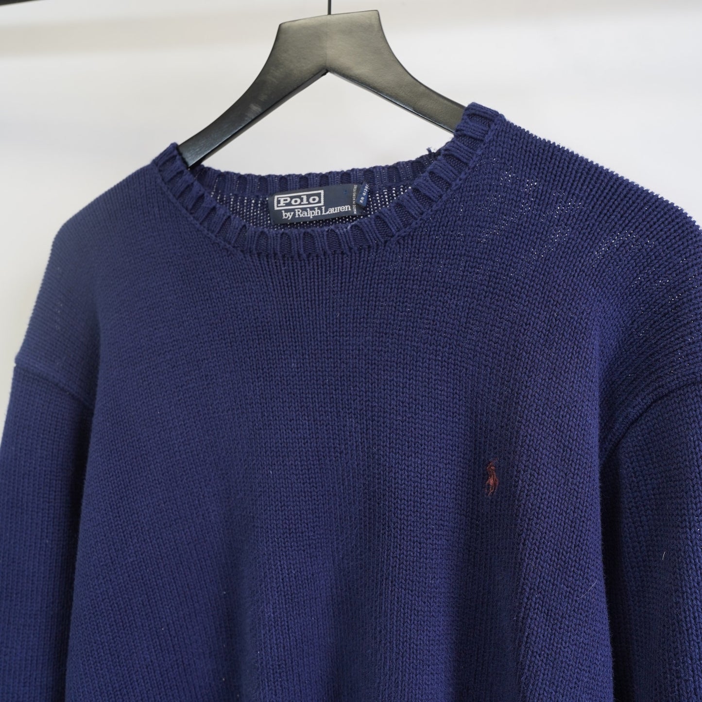 (L) Vintage Polo Ralph Lauren Knit Sweater Men's L Preppy Navy Blue Maroon Pony