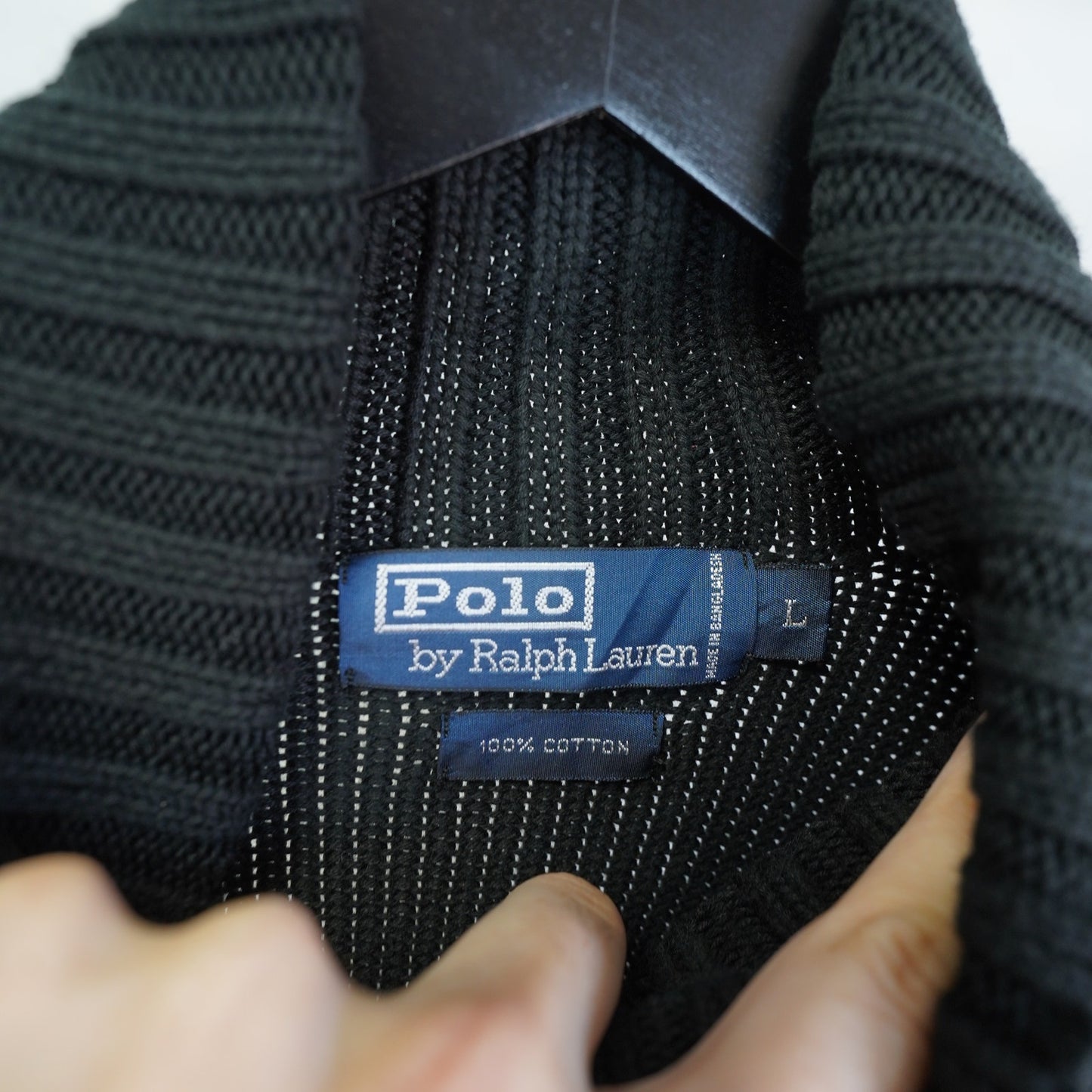 (L) Vintage Polo Ralph Lauren Black Cotton-Knit Turtleneck Sweater Men's L Preppy