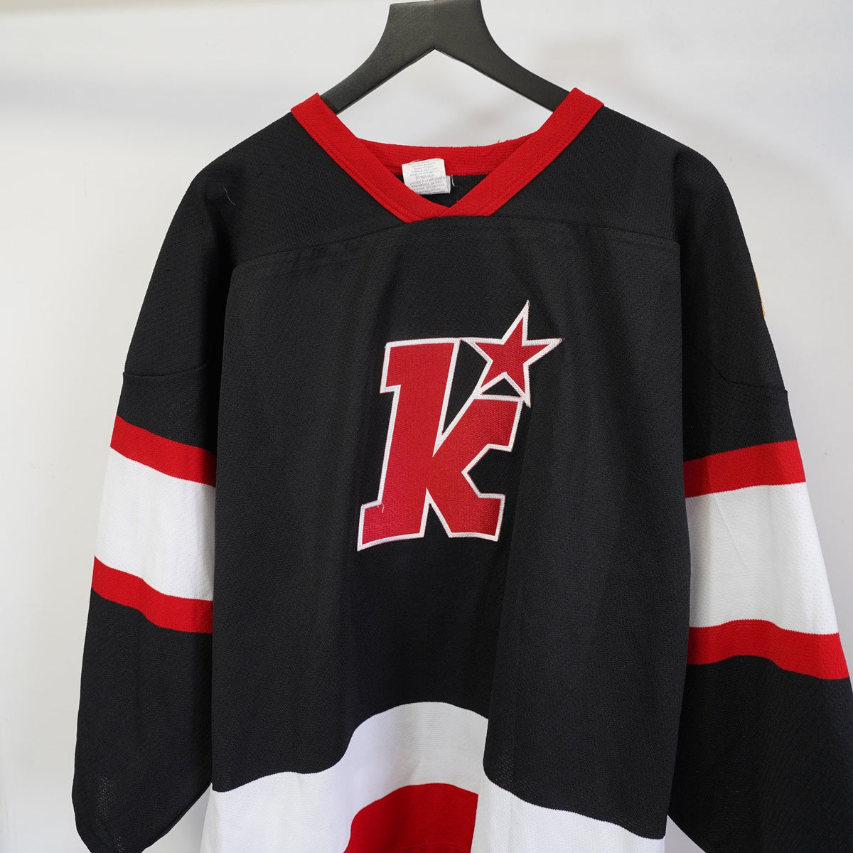 Vintage (M) K1 Sportswear 90s Hockey Jersey Sewn Men's M Black Red Hercules Retro