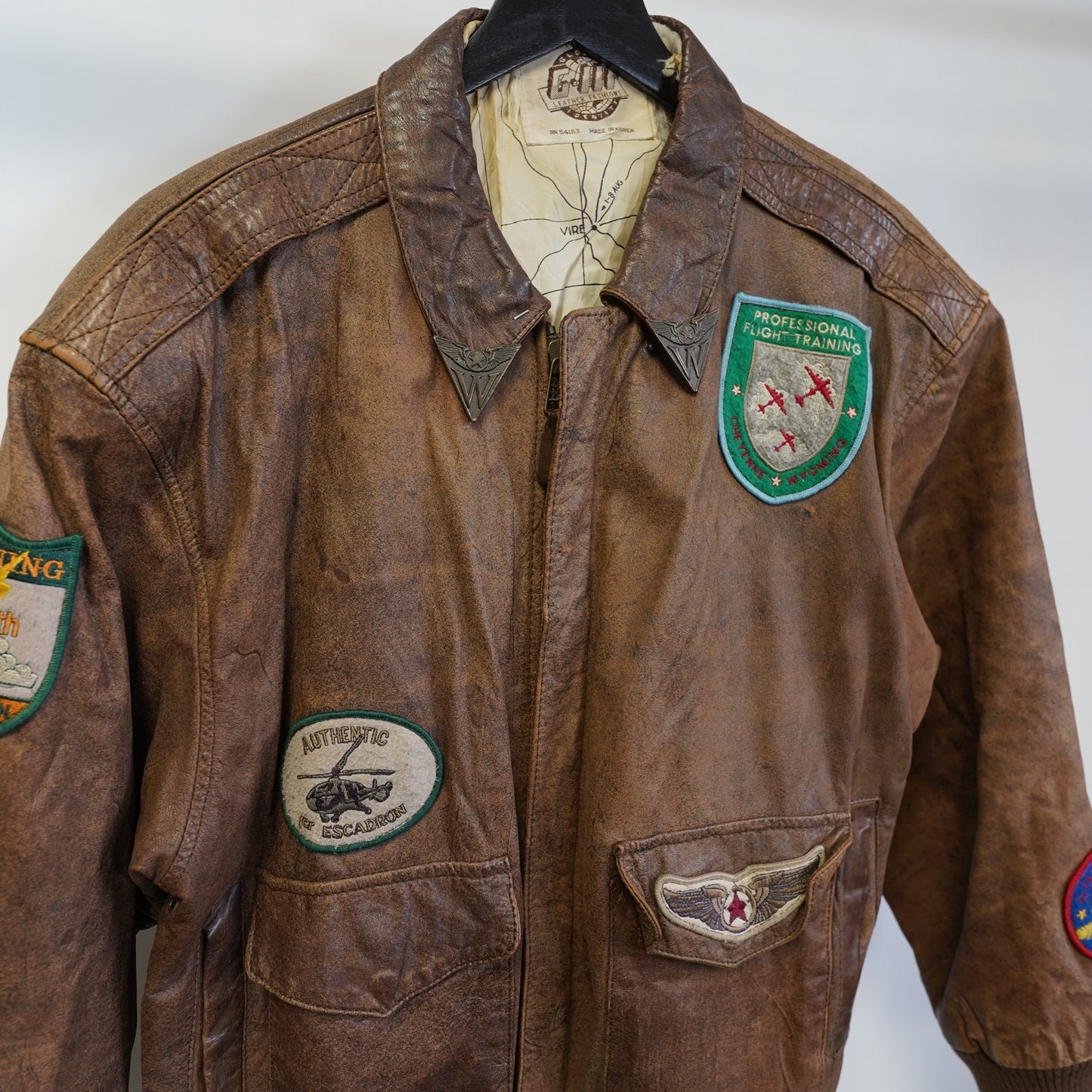 (XL) Vintage G-III Leather Aviator Bomber Pilot Flight Jacket Men's XL Brown Patches