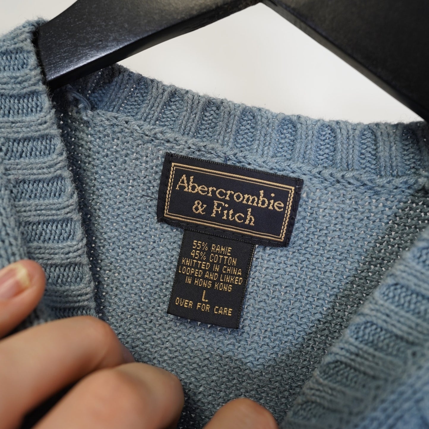 (Women's M) Vintage Abercrombie & Fitch 90s Knit Sweater Blue Utility Cottage