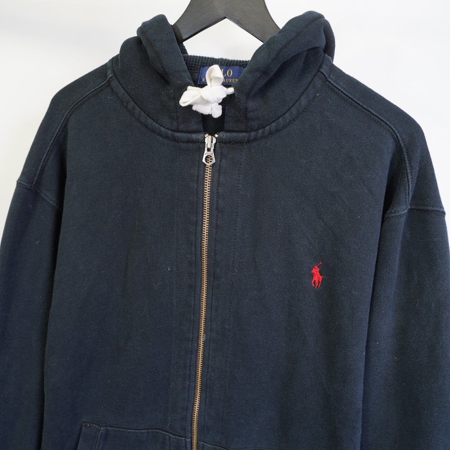 (XLT) Polo Ralph Lauren Heavy Knit Full Zip Hoodie Men's XLT Black Red Pony Preppy