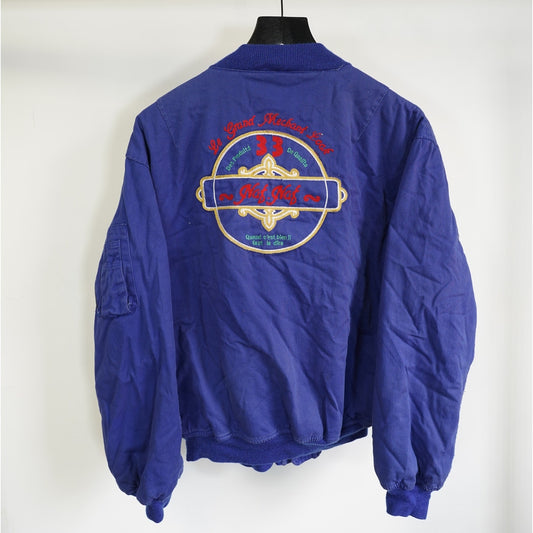 (L) Vintage Naf Naf French Bomber Flight Jacket Men's L-XL Embroidered Blue