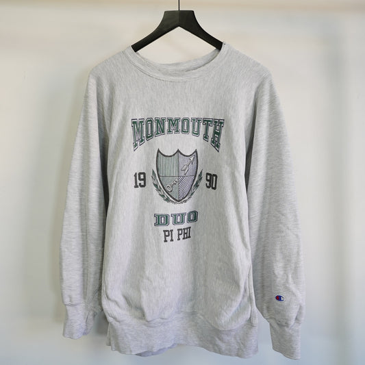 (L) Vintage 90s Monmouth College Champion Reverse Weave Gray Sweatshirt