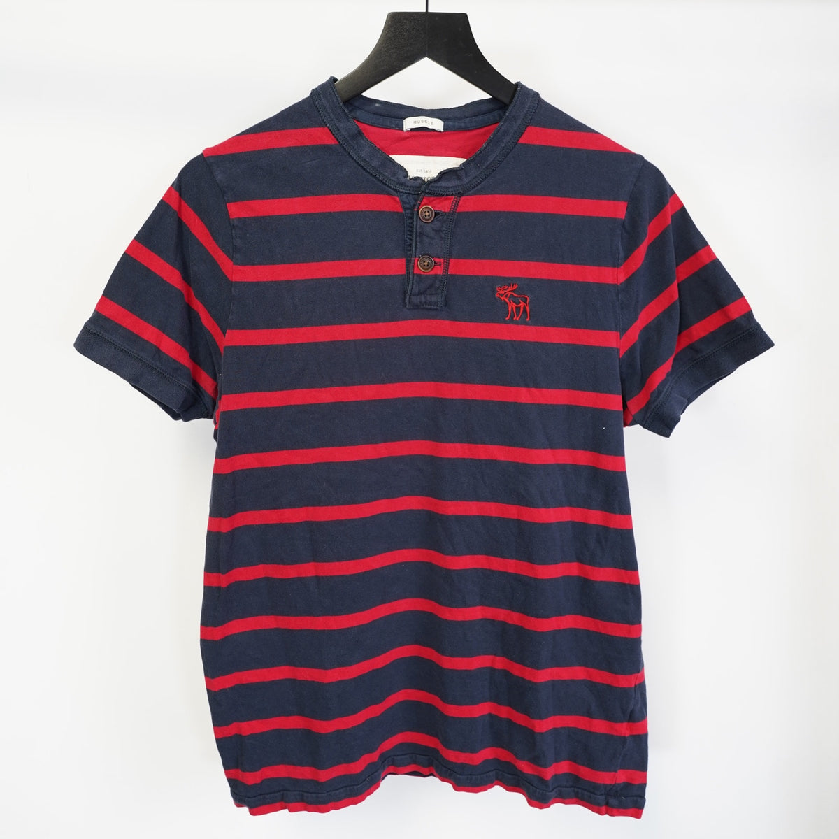 (XXL) Vintage Abercrombie & Fitch Y2K Striped Henley Muscle T-Shirt Men's XXL Blue Red