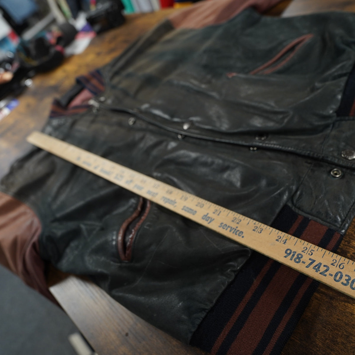 (L) Vintage Ash Creek Trading Leather Varsity Jacket Black & Brown Men's L 80s-90s