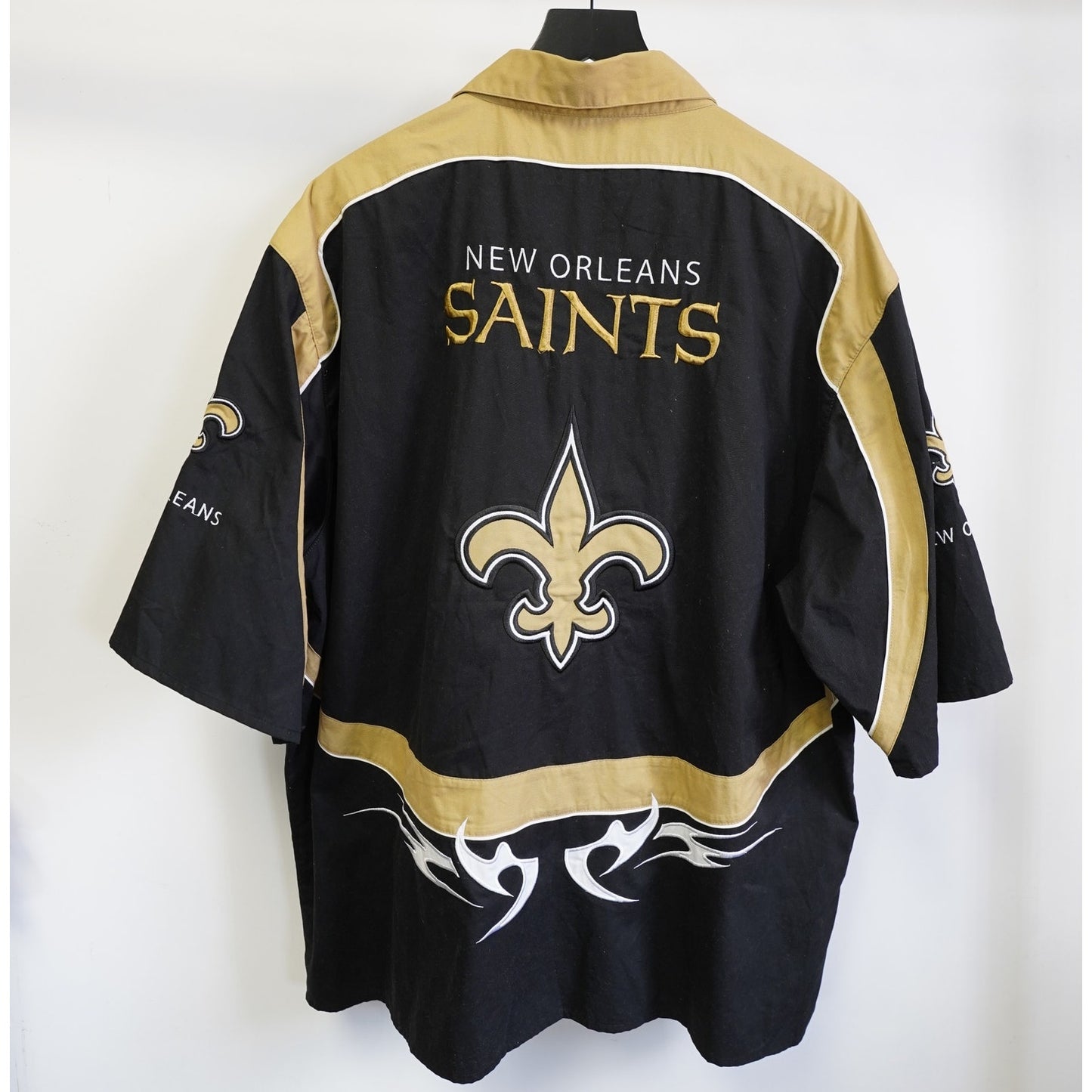 (3XL) Vintage New Orleans Saints Stitched Patchwork Button Up Men's 3XL Black Gold NFL