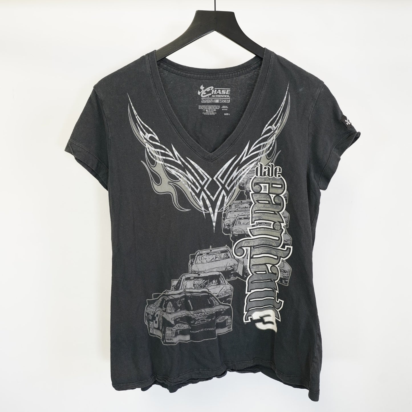 (Women's L) Dale Earnhardt Sr. Nascar Y2K V-Neck T-Shirt Women's L 2000s Goth Black