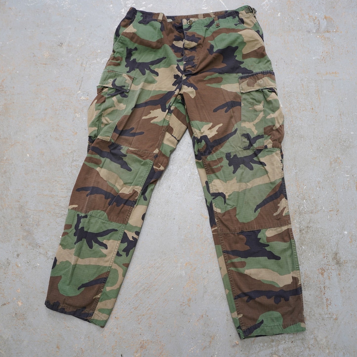 (L) Vintage US Army Cargo Pants Large 36x32 Green Woodland Camo Trousers Ripstop