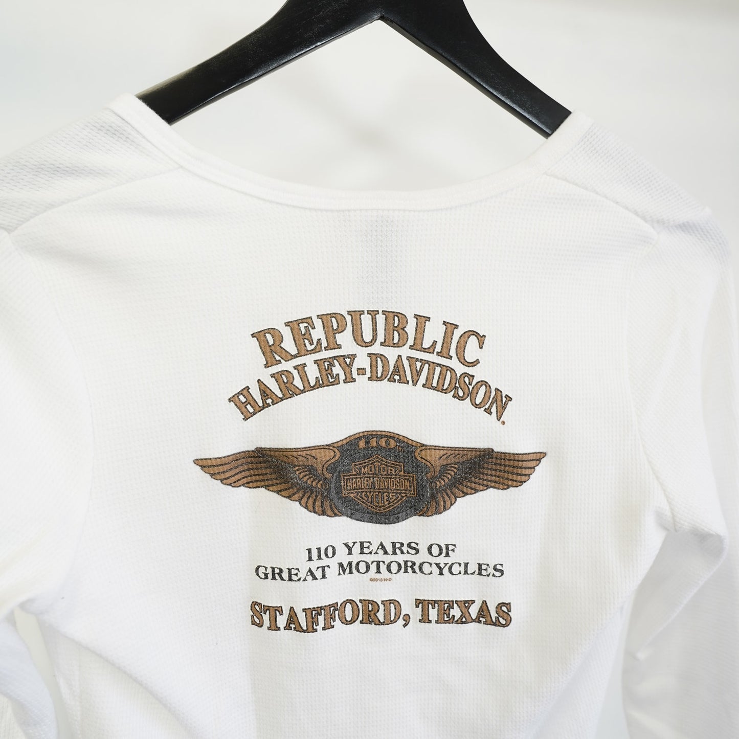 (Women's M) Harley Davidson Thermal Longsleeve Biker T-Shirt Women's M White Motorcycle