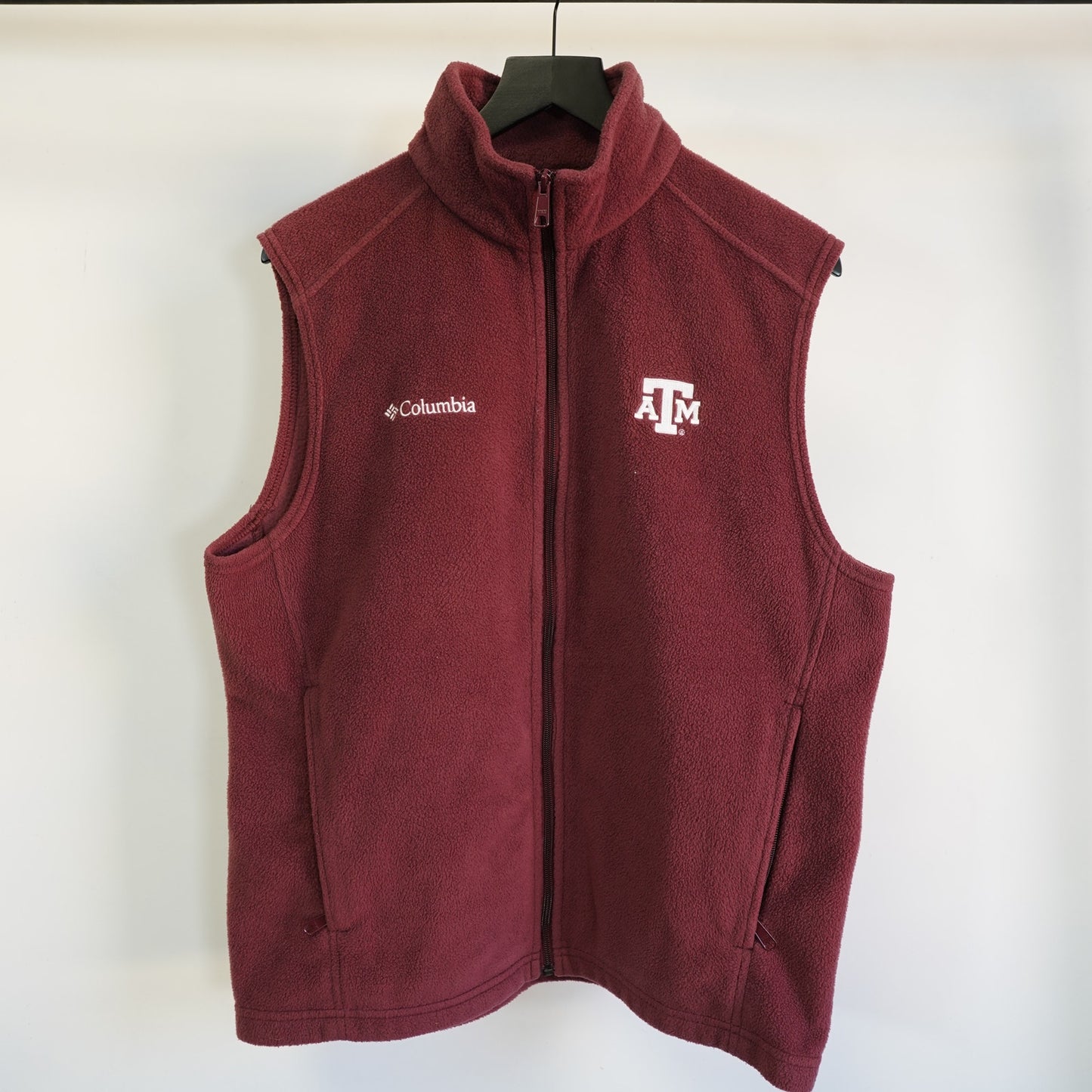 (M) Texas A&M Columbia Fleece Embroidered Full Zip Maroon Vest Stitched Sewn