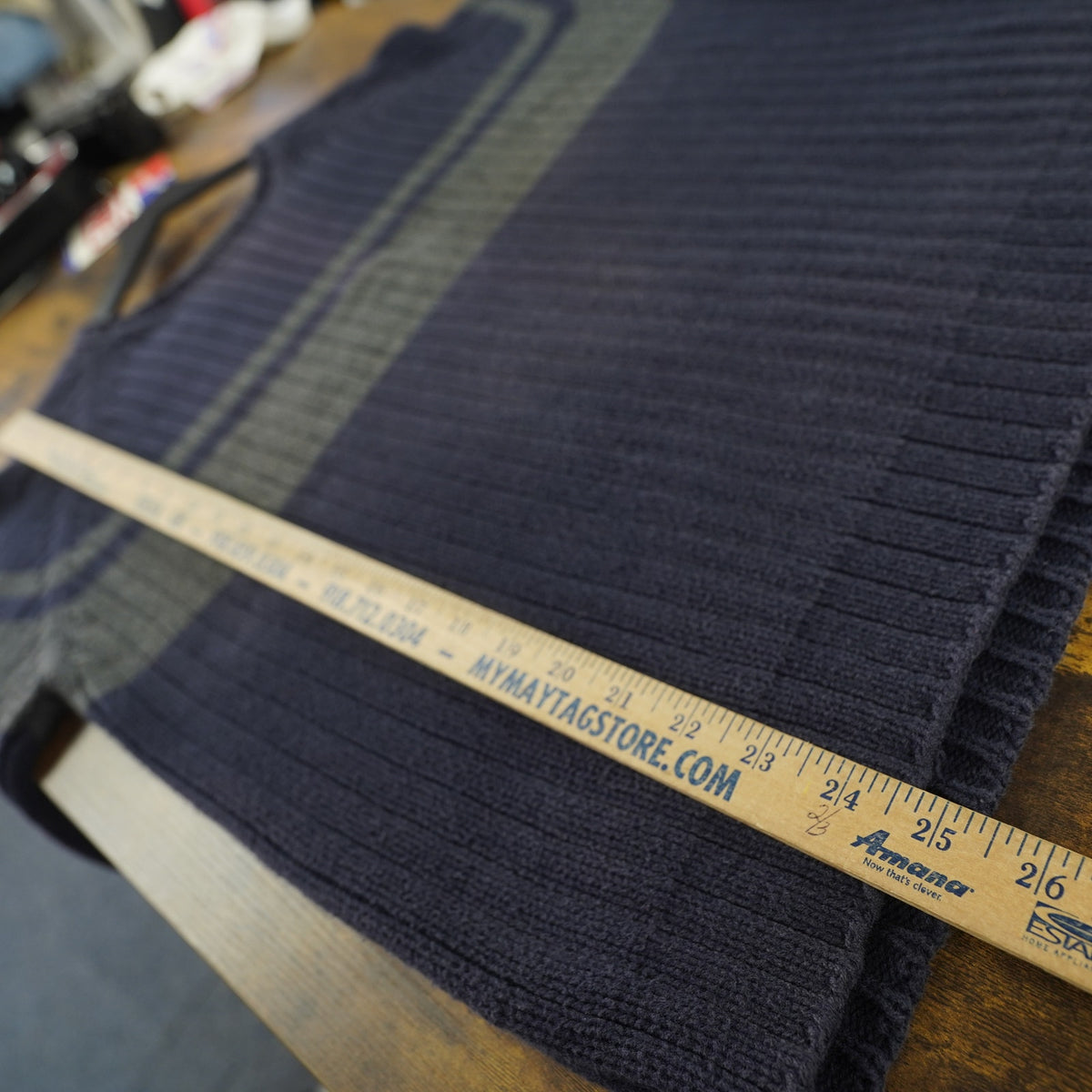 (M) Vintage Eddie Bauer Utility Y2K Striped Knit Sweater Mens M Navy Blue Gray 2000