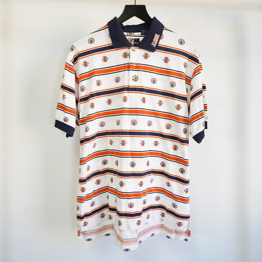 (M) Vintage University of Illinois Illini Striped 90s Logo Polo Shirt Men's M White