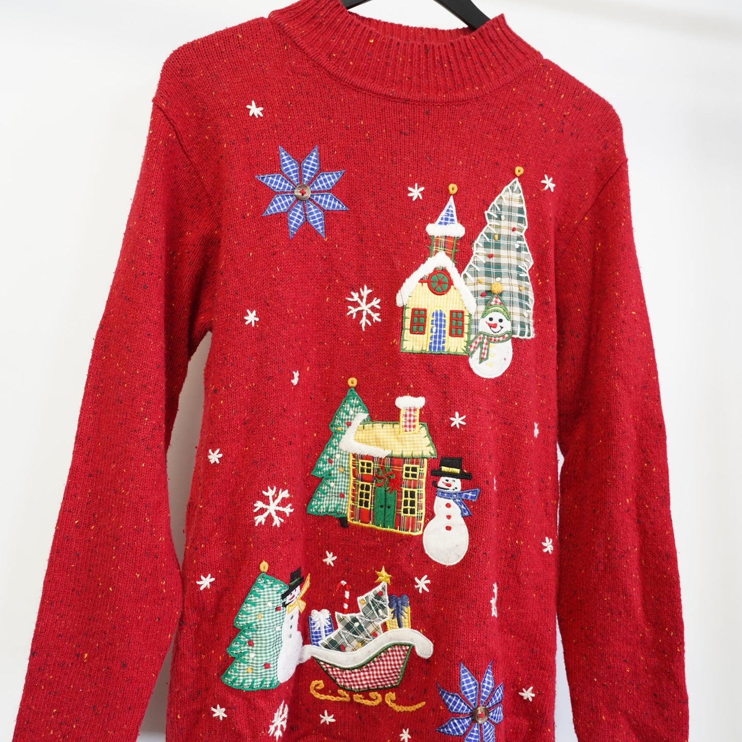 (Women's XL) Vintage Embroidered Ugly Christmas Sweater Women's XL Victoria James Red 90s