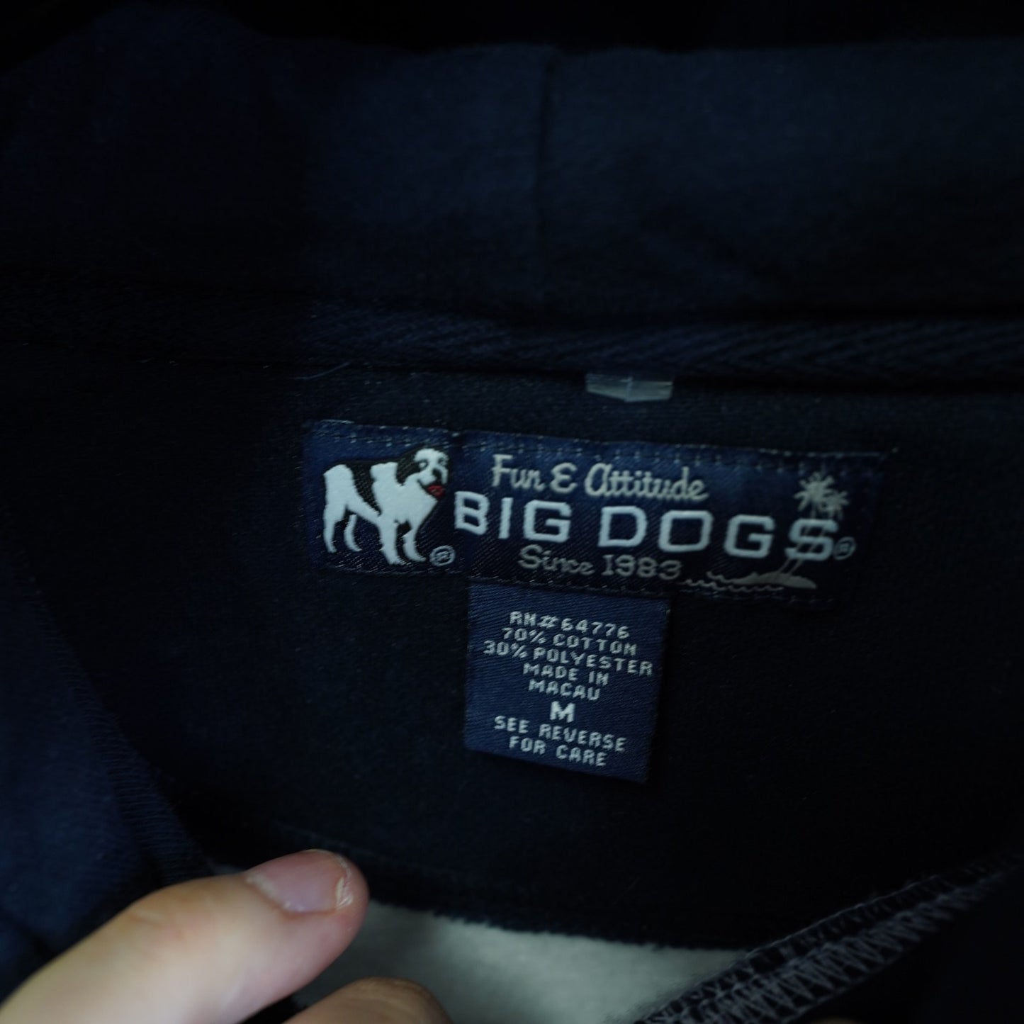 (M) Vintage Big Dogs Embroidered Hoodie Men's M Gray Navy Blue Y2K Retro Sewn 2000s
