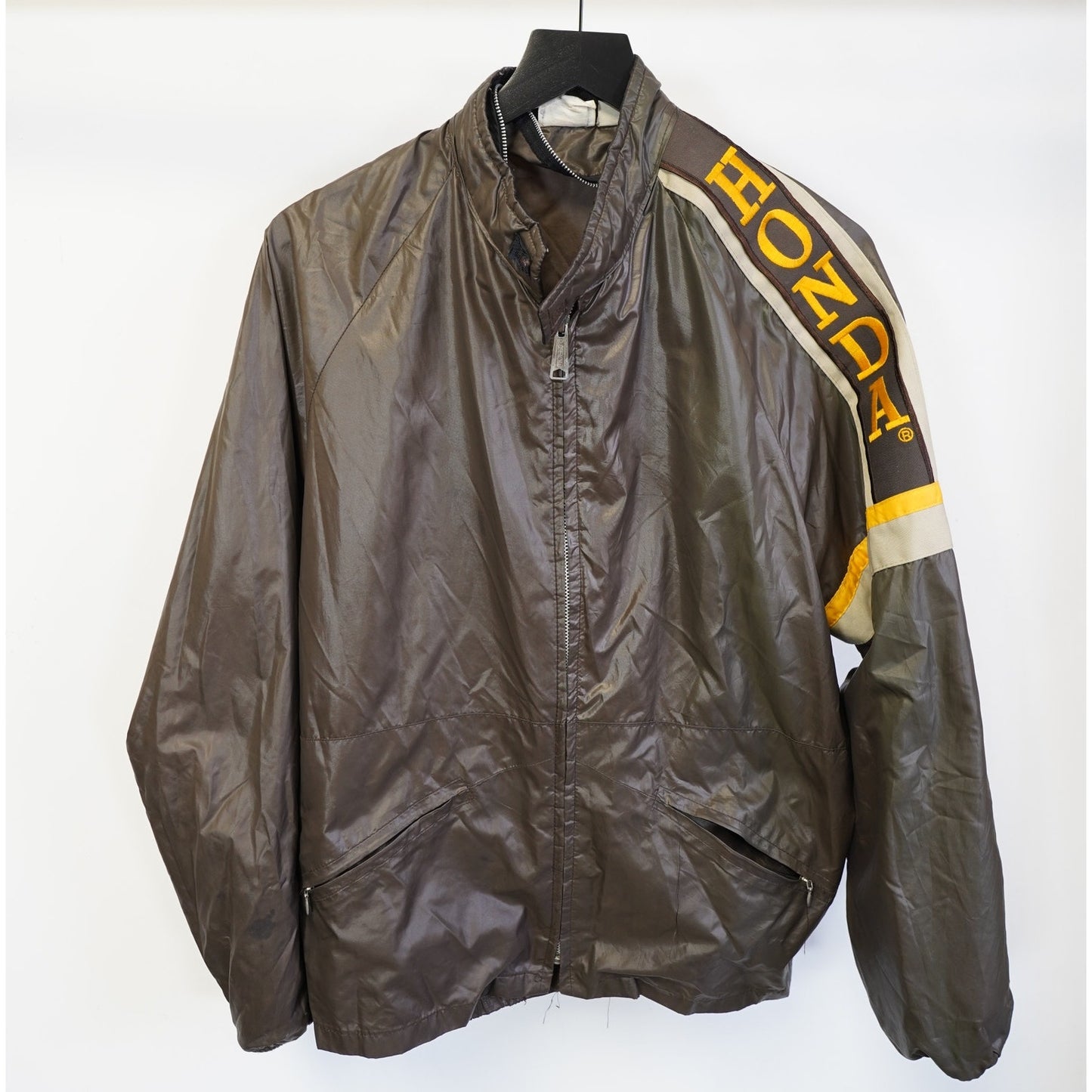 (XL) True Vintage Hondaline Honda Racing Brown Nylon Windbreaker Jacket Men's XL Moto