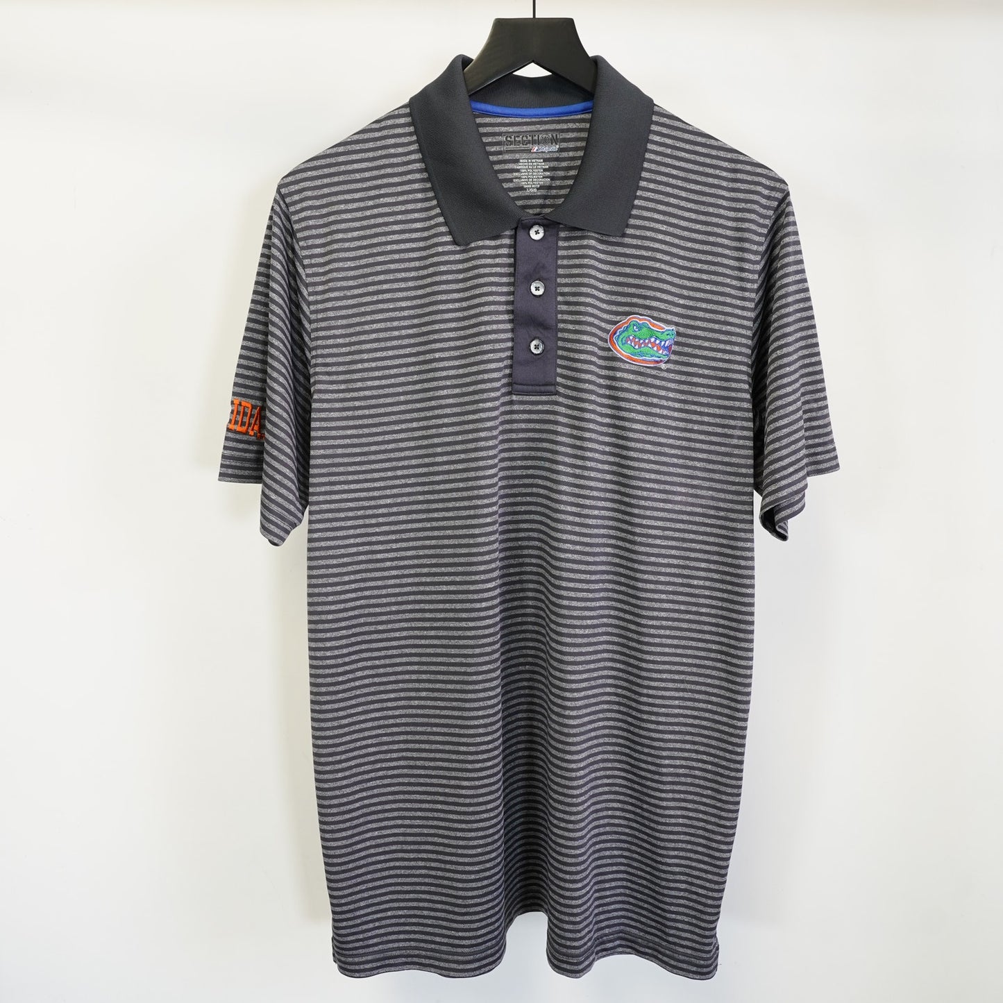 (L) Florida Gators Majestic Embroidered Striped Performance Polo Shirt Men's L Gray