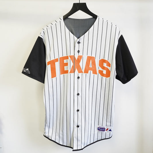(L) Texas Longhorns Reversible Majestic Baseball Jersey Men's L Pinstripe White 90s