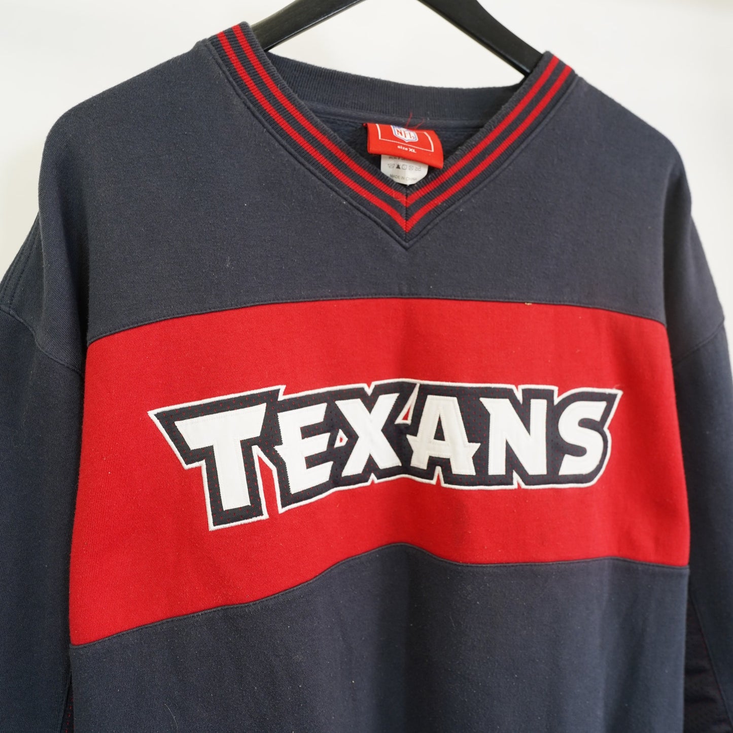 (XL) Vintage Houston Texans Embroidered Crewneck Sweatshirt Men's XL Navy Red NFL