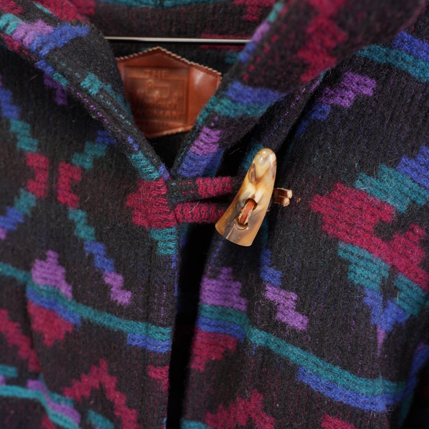 (Women's XL) Vintage Woolrich Southwestern Aztec Heavy Wool Knit Trench Coat Women's L/XL