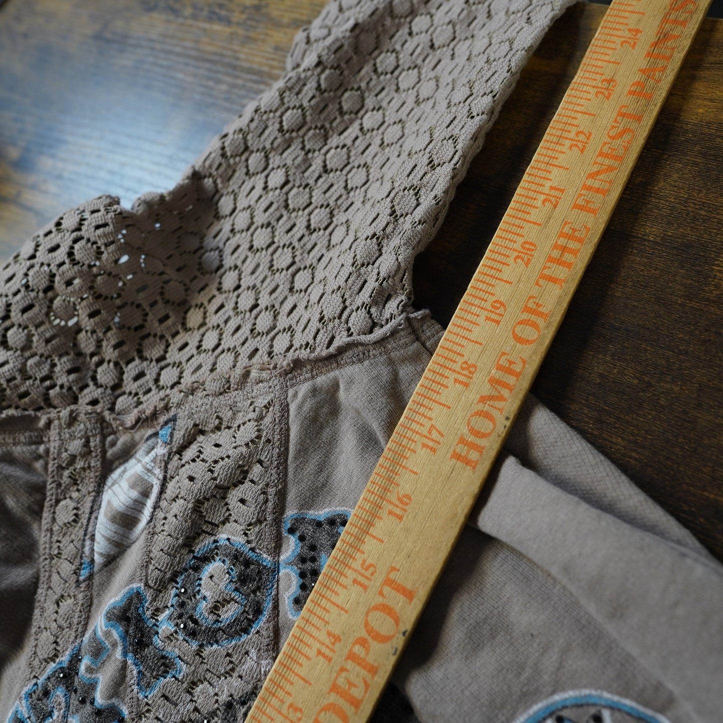 (Women's L ) Sinful Affliction Hoodie Lace Sleeves Made USA Skull Biker Y2K Tan