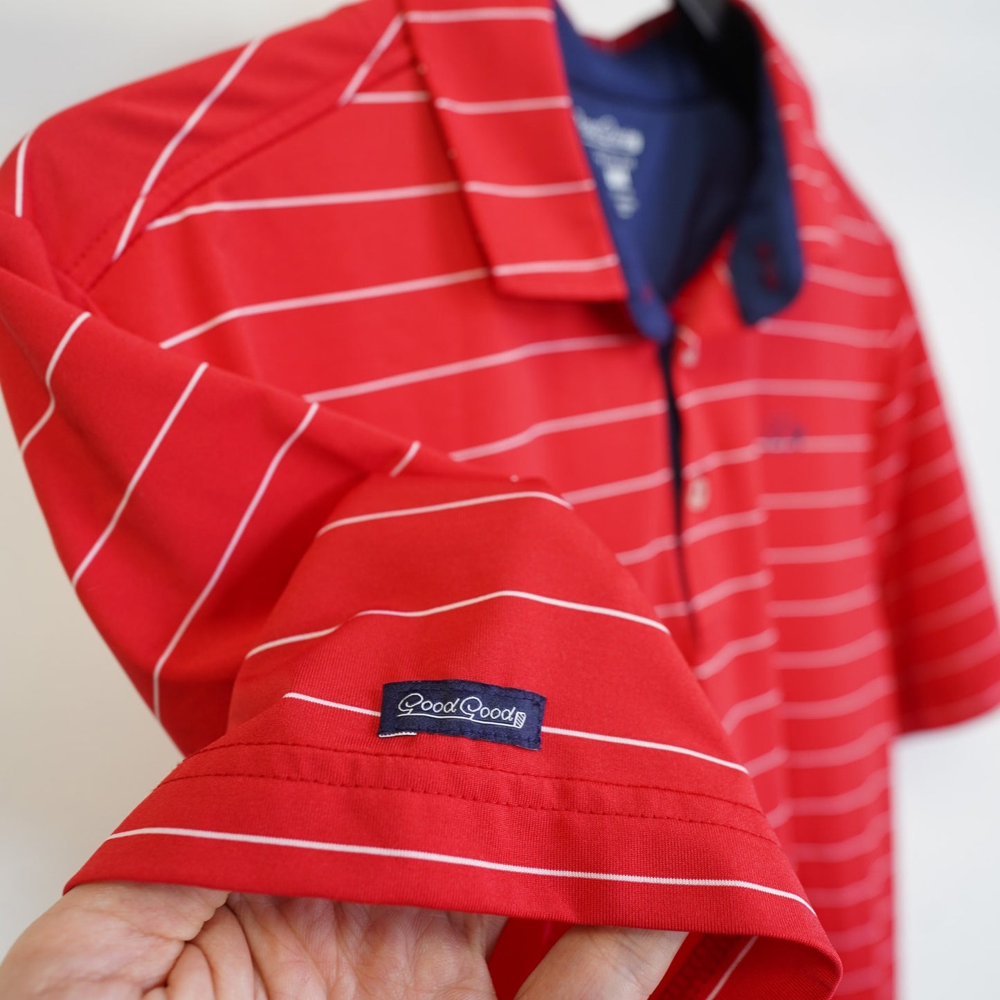 (M) Good Good Striped Performance Golf Polo Shirt Men's M Red White