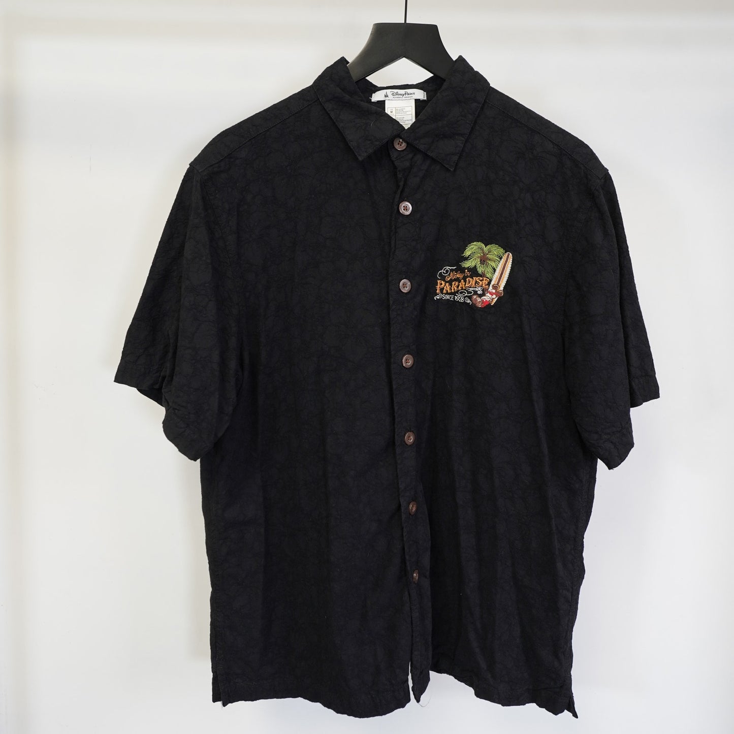 (M) Mickey In Paradise Disney Sewn Hawaiian Shirt Men's M Black Embroidered
