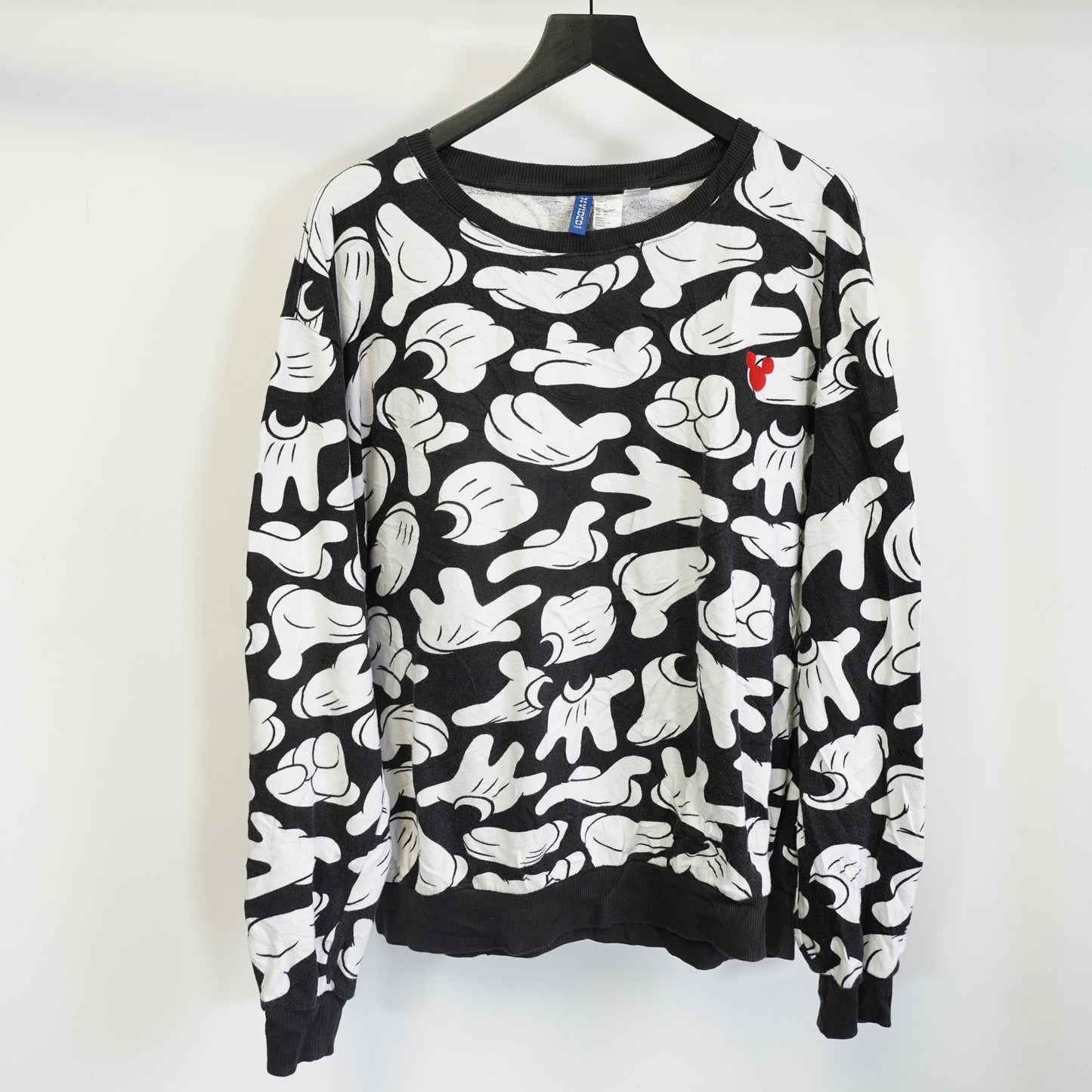 (XL) Mickey Minnie Mouse Disney All Over Print Crewneck Sweatshirt Men's XL White