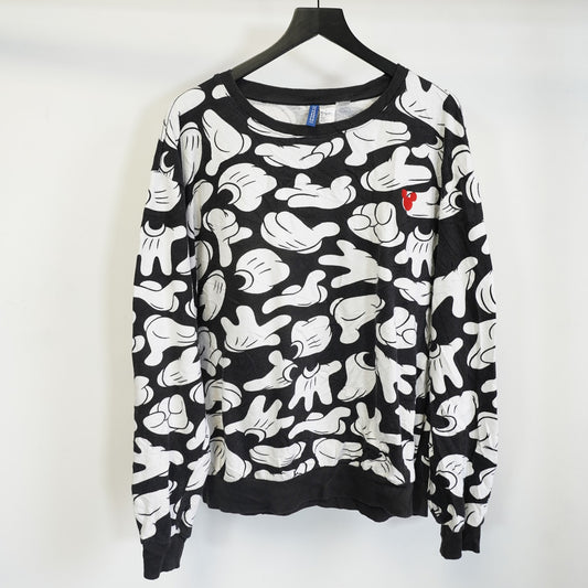 (XL) Mickey Minnie Mouse Disney All Over Print Crewneck Sweatshirt Men's XL White