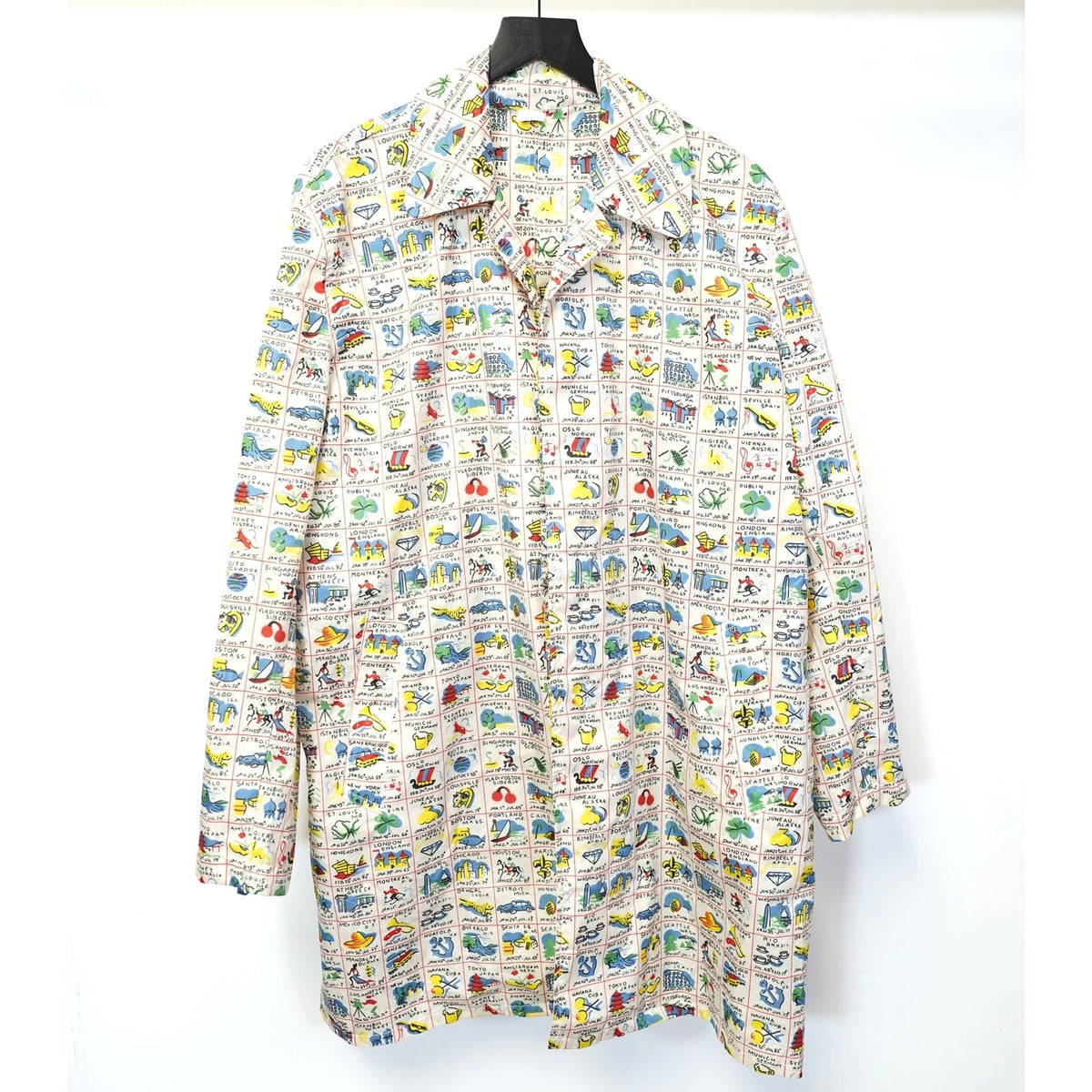 (One Size) Vintage Postcard All Over Print Travel Trench Coat Jacket One Size Boho Art