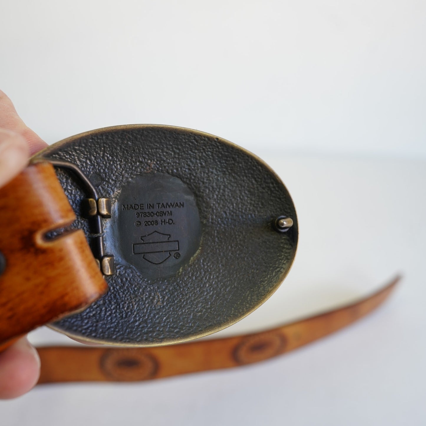 (Sz. 38) Vintage Harley Davidson Willie G. Skull Biker Belt Buckle Leather 2008 Brown Sz. 38