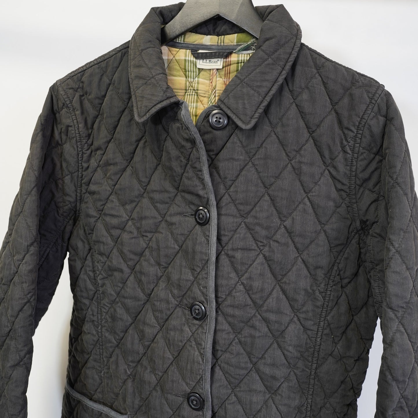 (M) L.L. Bean Diamond-Quilted Jacket Blanket Lined Plaid Women's M Black Preppy