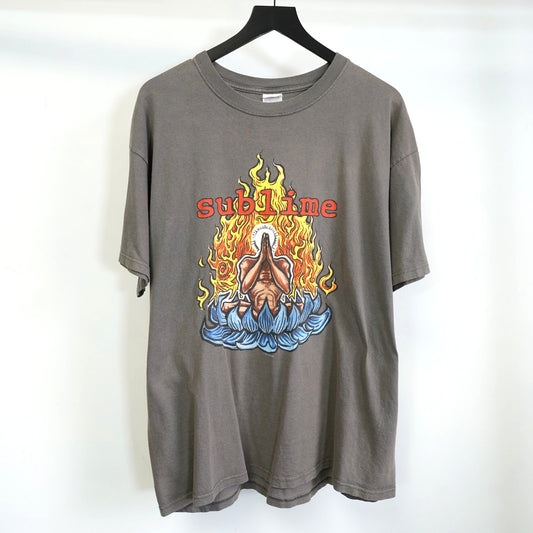 (XL) Vintage 1990s Sublime Flaming Lotus T-Shirt Men's XL Anvil Gray Skunk Records